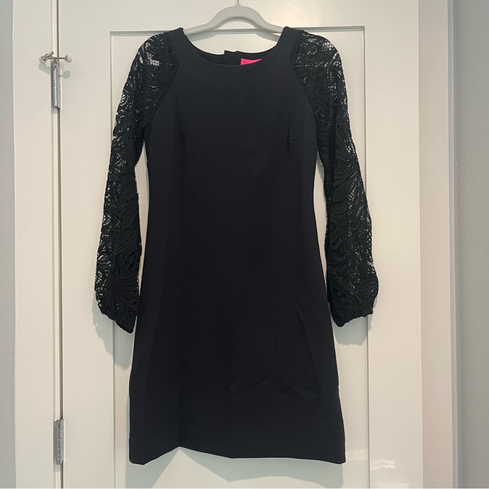 NWT Lilly Pulitzer Black Gali Dress with Lace Sleeves